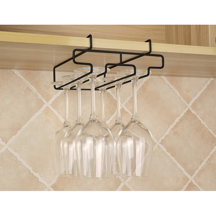 Підставка для склянок BAFVT – 2-ярусна, з нержавіючої сталі, для кріплення під шафку, органайзер для зберігання, підходить для шафки до 2 см (Чорний)