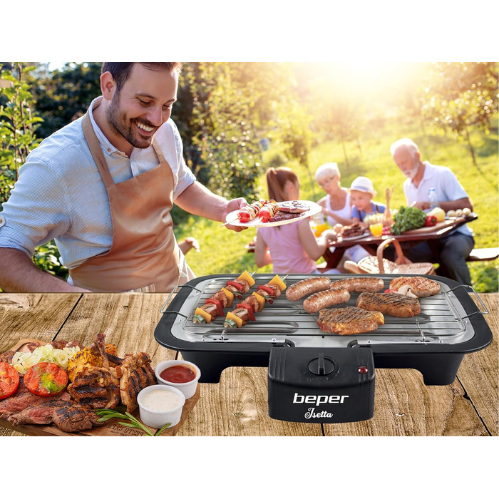 Електрогриль BEPER 90.871 з кришкою, антипригарна поверхня, нержавіюча сталь, чорний (2000 Вт)