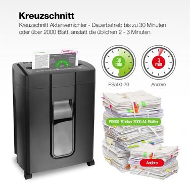 Шредер для паперу Peach Partikelschnitt PS500-70: 16 листів, 18 літрів, P-4, 30 хв безперервної роботи, 2000 аркушів, DSGVO, 4 x 38 мм