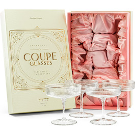 GLASSIQUE CADEAU Набір келихів для коктейлів та шампанського, арт-деко, 4 шт, 200 мл | Келихи для Cosmopolitan, Daiquiri, Espresso Martini