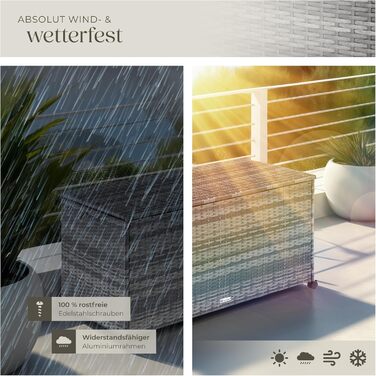 Скриня для саду Tectake з ротангу (поліротанг) чорна, 297л, 117x54x64 см - водонепроникна, з кришкою, на колесах, для тераси, балкону