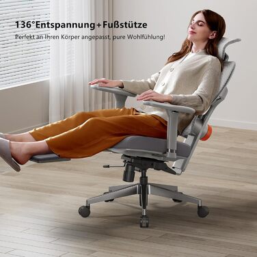 Офісне крісло Newtral Ergonomic NT002 з регульованою підголівником та підлокітниками (сірий), знімний стіл