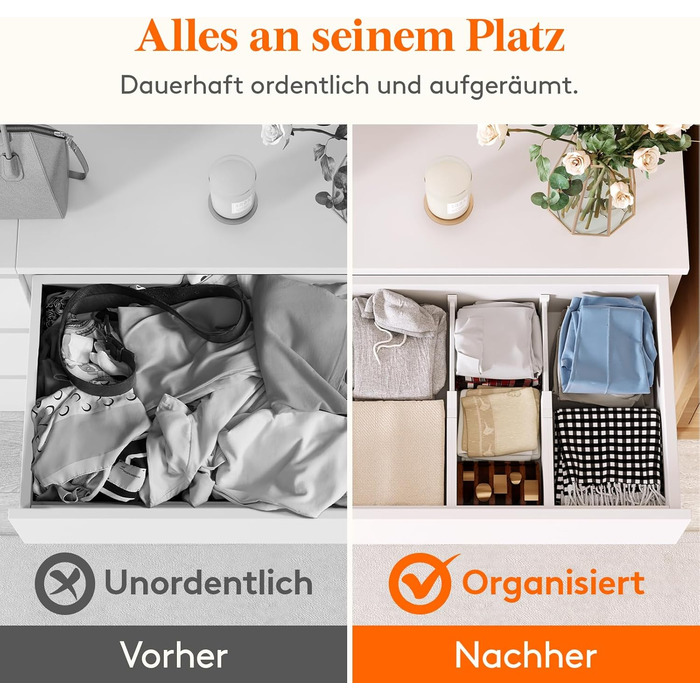 Органайзери для шухляд Lifewit, 5 шт., пластикові, регульовані, 27–40 см, для шафи/спальні/кухні, білий