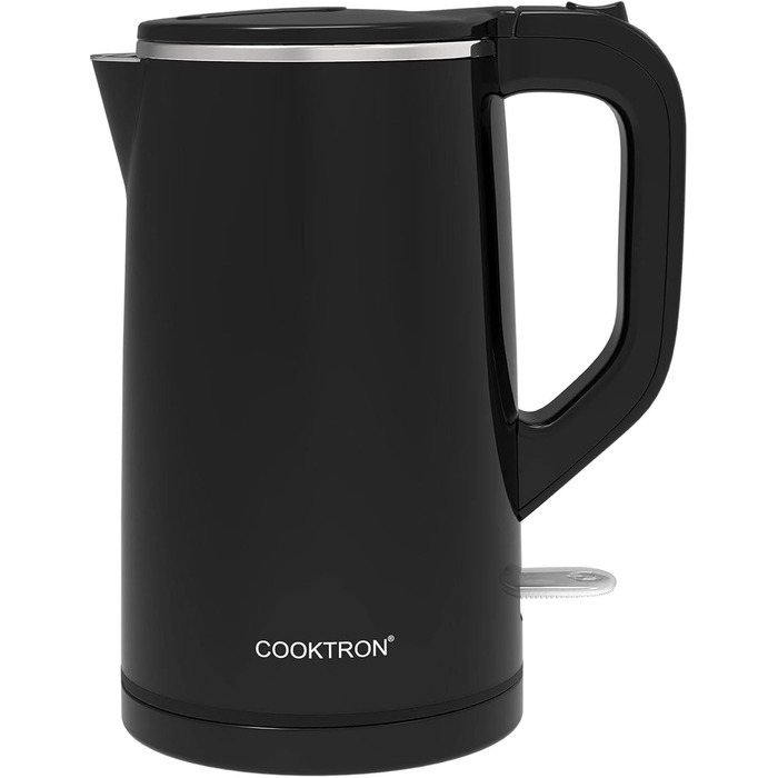 Чайник з нержавіючої сталі Cooktron, 1 л, 30 дБ, без бісфенолу А, прохолодний дотик, швидкий, 1,7 л, чорний