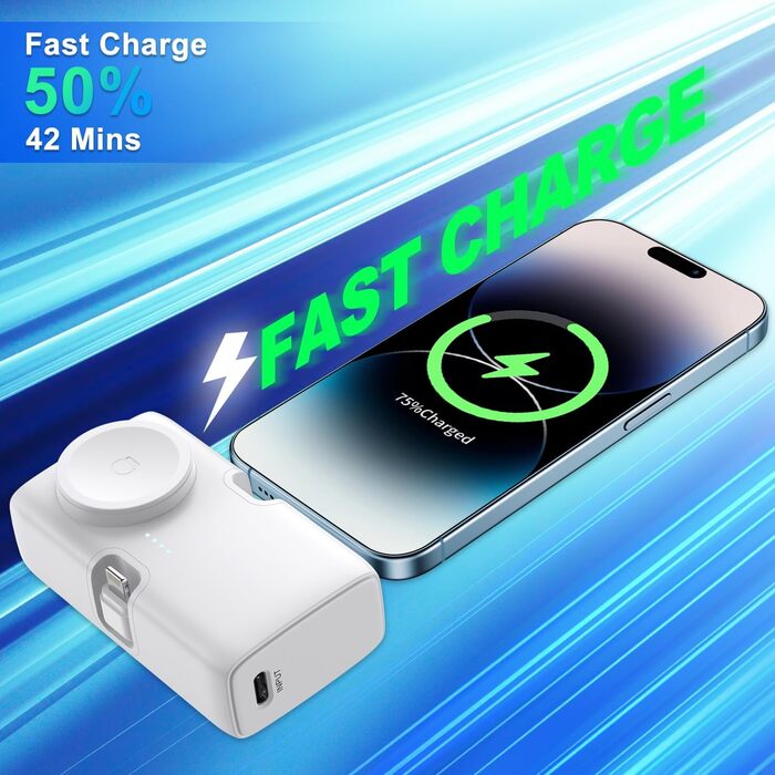 Портативний PowerBank ZIMAOER 4500 мАг, швидка зарядка 12 Вт, Lightning Type-C, для iPhone/Samsung/iPad (білий)