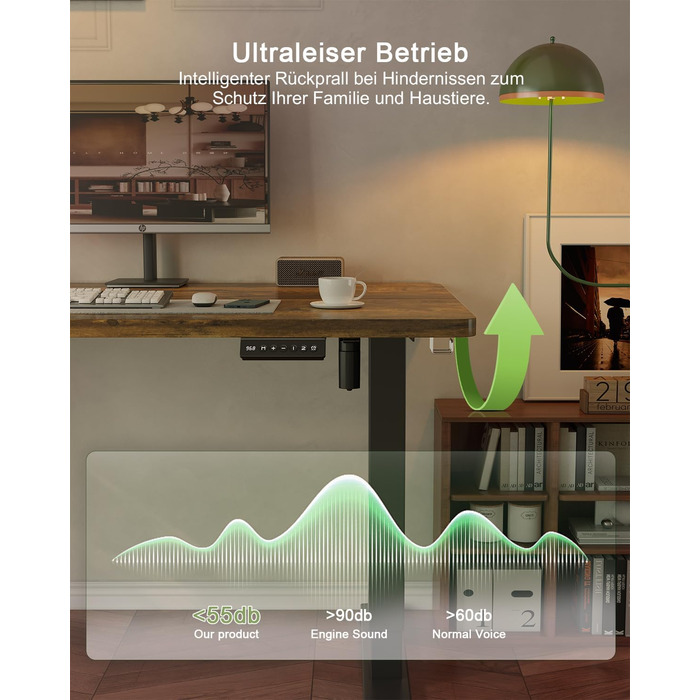 Електричний стіл JUMMICO 100x60 см з USB-портом для зарядки, регулювання висоти, коричневий