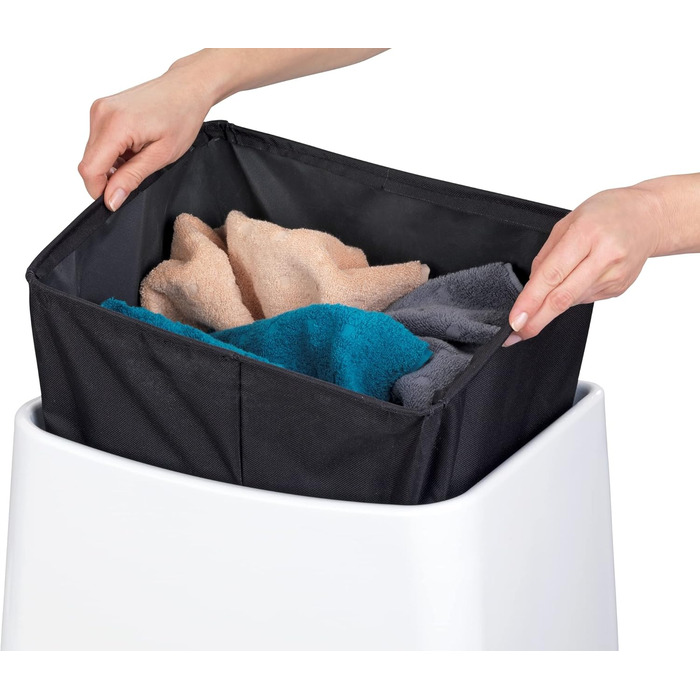 WENKO 2в1 пуф-кошик Wing Білий - для збору білизни, табурет для ванної кімнати з винімним мішком для білизни, об'єм 33 л, пластик (ABS), 45 x 48 x 33 см, білий