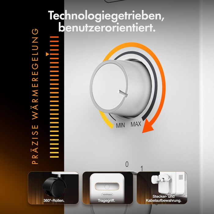 Масляний радіатор VonHaus з 11 ребрами, 2.5 кВт, з термостатом, білий - для дому та офісу