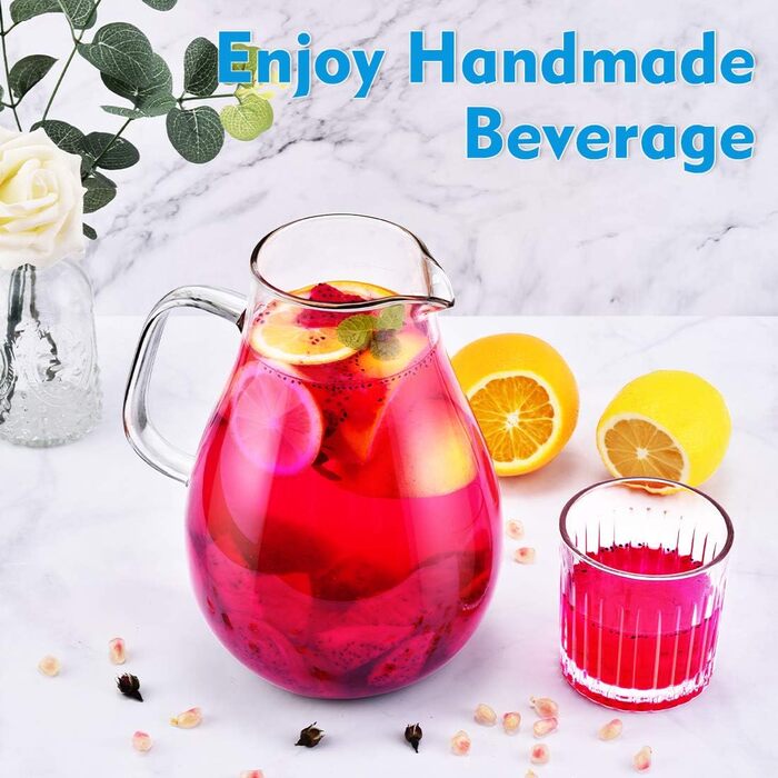 Скляна карафа Veccom 2.4L з кришкою, термостійкий глечик з боросилікатного скла для води, холодного чаю, соку