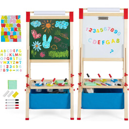 Дитяча мольберт HOMASIS двосторонній, регульована висота, крейда та папір, для дітей 3-8 років, з сумкою для зберігання, 44 x 40 x 102-126 см