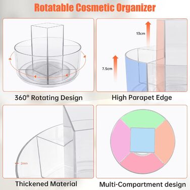 Поворотний органайзер для косметики VORHOT, прозорий, акриловий, обертається на 360, для комода у ванній кімнаті, спальні (одношаровий)