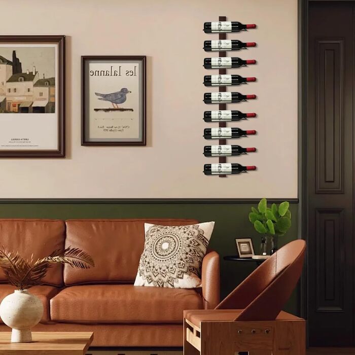 Металева полиця для пляшок вина, 9 відділень, чорна, настінна | Weinregal