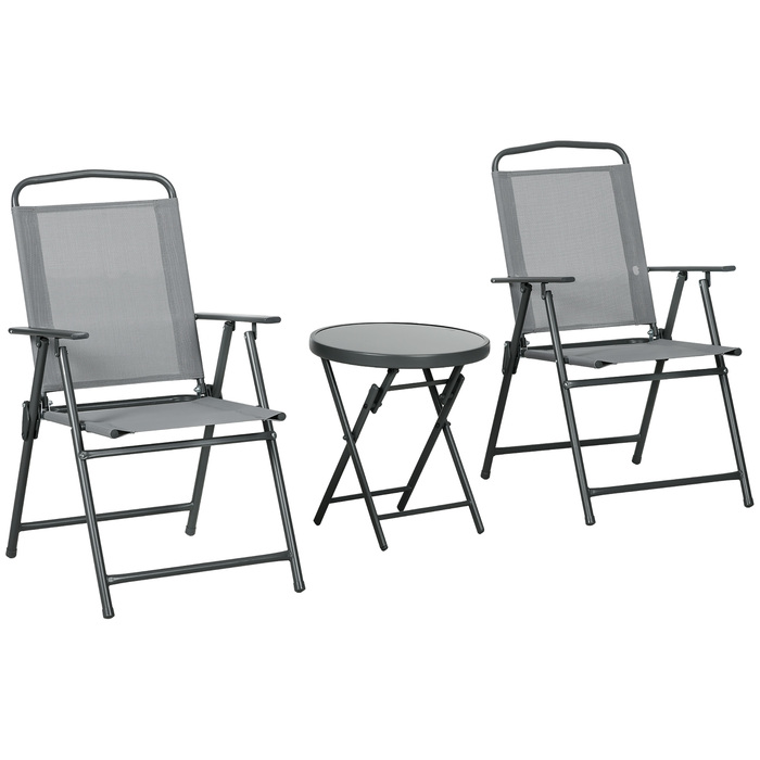 Набір бістро Outsunny Garden Furniture складаний з 1 столом і 2 стільцями, міцний зі сталі та сітки, 53,5 x 64 x 93 см, світло-сірий для балкона та тераси
