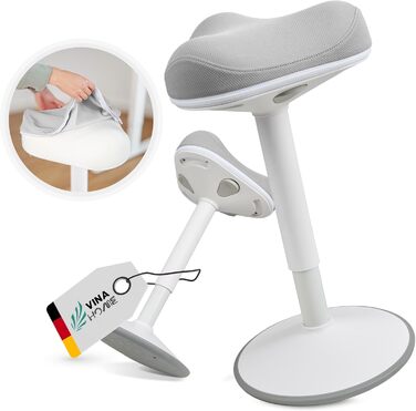 Офісний стілець SH-01 Zip з знімним чохлом | Ергономічний стілець-пуф [IGR сертифікований] | Стілець для роботи та відпочинку | З ефектом гойдання | Регульована висота [58-83 см] (Світло-сірий) 83 см - ZIP Світло-сірий