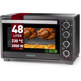 Багатофункціональна міні-піч Heinrich's 48L з конвекцією, таймером, підсвічуванням, 100-230°C, сенсорне керування, з аксесуарами, чорна, 2000W
