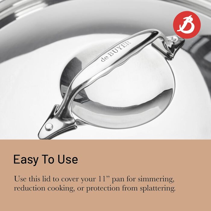 Кришка для каструлі De Buyer зі сталі з чавунною ручкою, діаметр 16 см, срібляста (3709.16N)