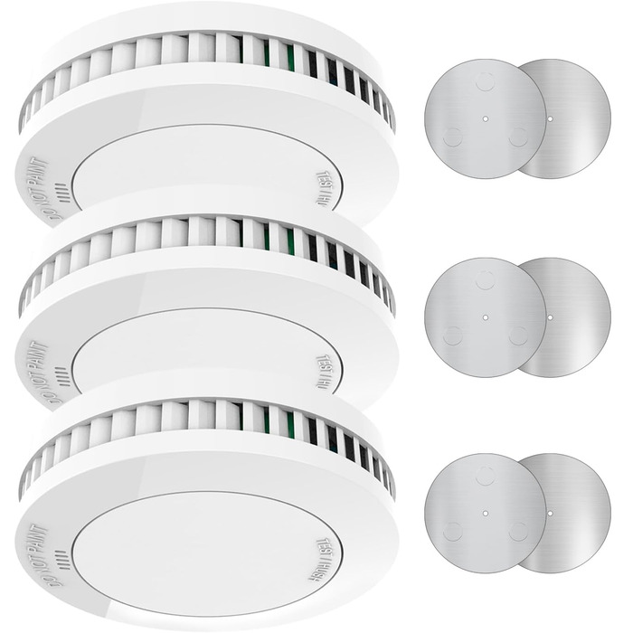 Набір з 3 димових сповіщувачів Mini, з батареєю на 10 років, сертифікат TÜV Rheinland, без індикації, автономні, білі