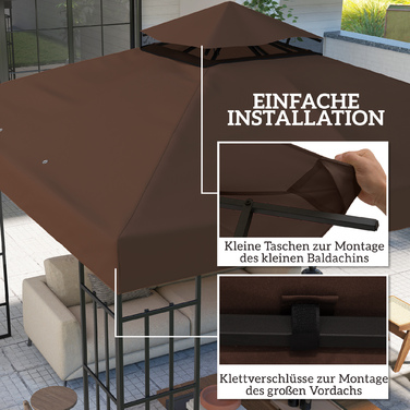 3 x 3 м Тент для павільйону, замінний тент для павільйону з отворами для стоку води, UPF30+, захист від сонця, кавовий