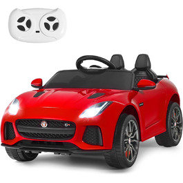 Дитячий електромобіль COSTWAY Jaguar 12V з музикою, історіями, сигналом і фарами, на пульті ДУ, для дітей від 3 років, червоний