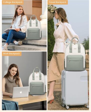 Сумка-рюкзак LOVEVOOK для жінок, з відділенням для ноутбука, водонепроникна, для подорожей, роботи, навчання, світло-зелена/бежева (17,3 дюйми)