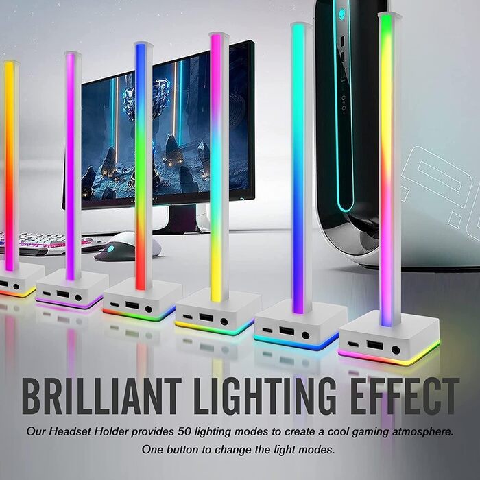 Підставка для навушників EZDIY-FAB RGB з USB LED, 50 колірних режимів, для ігрових ПК Аксесуари - білий