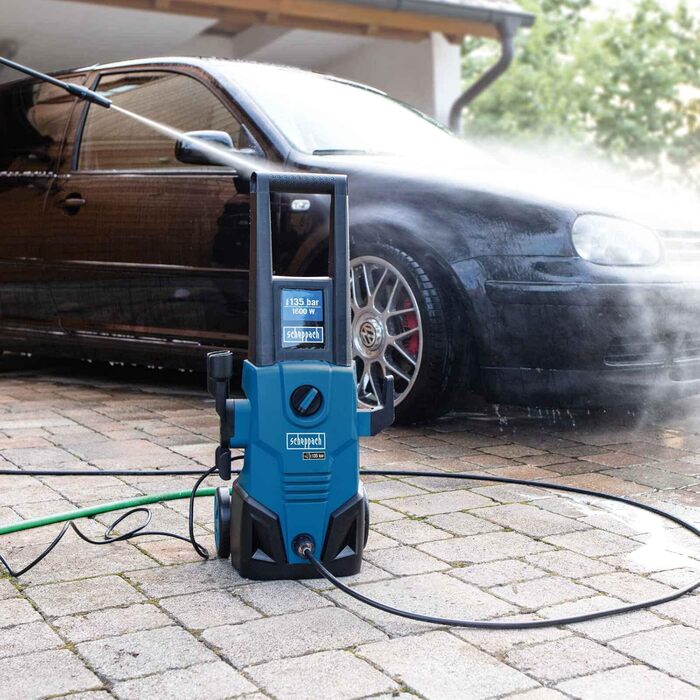 Високотискний мийник Scheppach HCE1650 з аксесуарами (9 шт.) | 135 бар | 5м шланг | 408 л/год | Quick Connect | Функція всмоктування та резервуар для миючих засобів