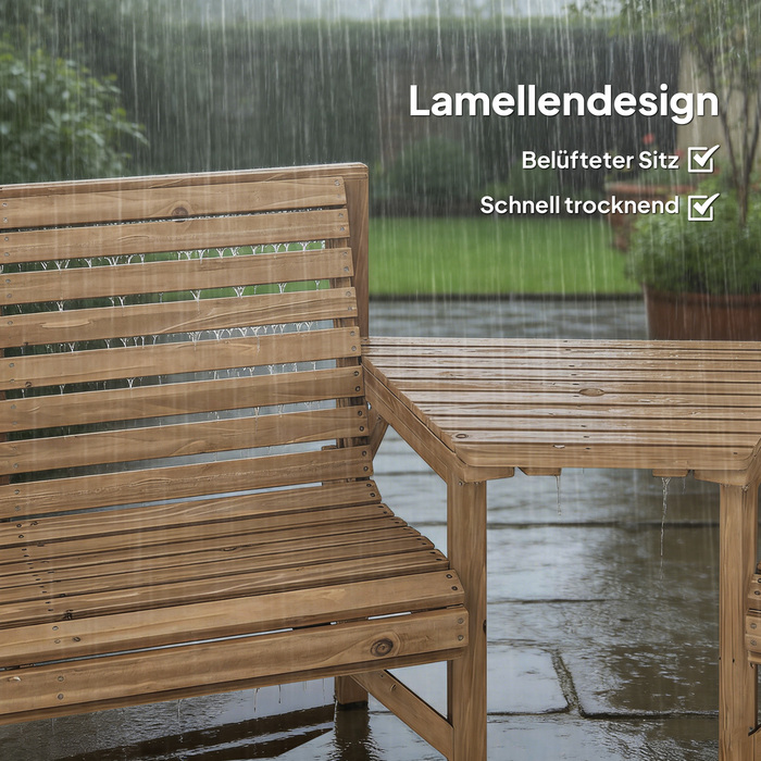 Набір садових стільців (3 шт.), меблі для балкона з отвором для парасольки, садові стільці, лавка, знімний стіл 121x65x90 см, натуральне дерево