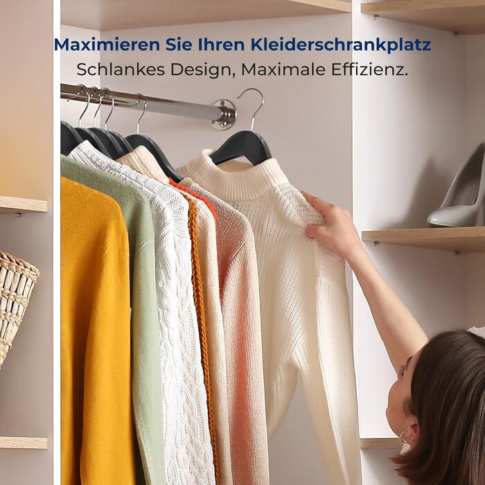 В'язки для одягу SereneLife з дерев'яними плечима, неслизькі, 20 шт. (10 шт. чорного кольору). 360° обертання, підходять для дітей та дорослих. Міцні, економія місця для куртки, спідниці, штанів та костюмів.