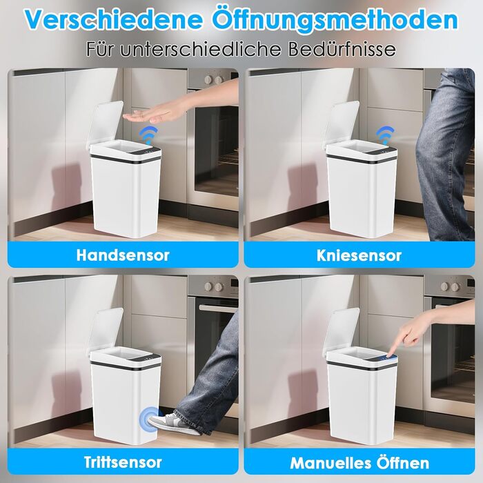 Набір з 2 автоматичних сміттєвих баків з датчиком, 12 л, електричний, 3 режими роботи, тихий, водонепроникний, інтелектуальний, для кухні, офісу, вітальні, ванної кімнати
