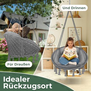 Крісло-гойдалка KESSER® з подушкою - крісло-гойдалка для дорослих та дітей, до 150 кг, для дому та саду, сіре