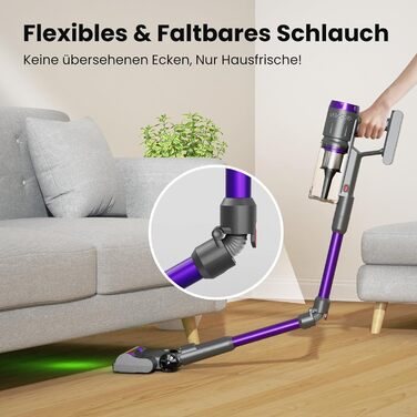 Бездротовий пилосос Circlio Akku з потужністю 600W, 58000Pa, 75 хвилин роботи, FurTornado™ Mini-насадка та станція зарядки, гнучкий згин, самостійна підставка, для килимів, твердих підлог, шерсті тварин. З щіткою для видалення кліщів NOVAX T80 Flex