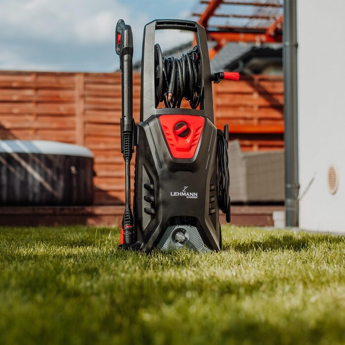 Високотискний мийник LEHMANN Hudson з алюмінієвим насосом, 1800 Вт, макс. 220 бар, продуктивність 450 л/год, комплектація: щітка для тераси, піногенератор, щітка для дисків, ідеальний для миття автомобілів