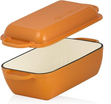 Чавунна сковорода для їжі з емальованою кришкою / 4,8 літра / Сонячний апельсин / деко 2 в 1 з деко / придатний для використання в духовці, я