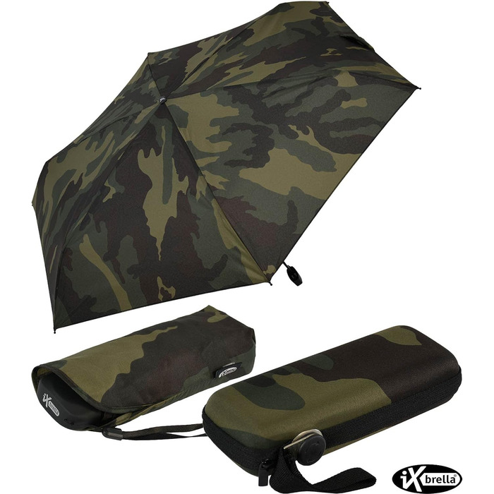 Кишенькова парасолька iX-brella Super Mini з чохлом і затискачем на ремінь 94cm камуфляжний дизайн оливковий