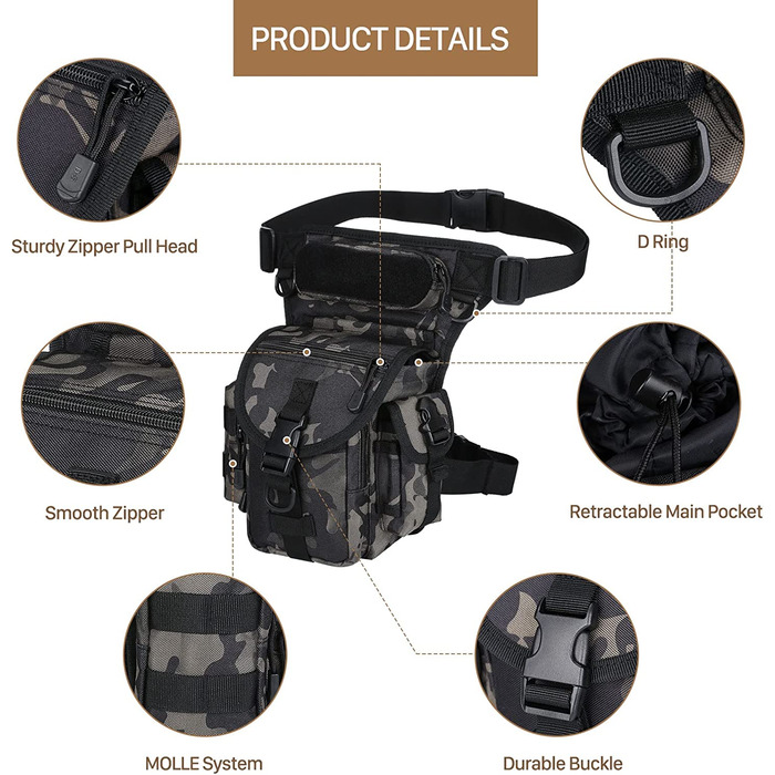 Мисливська тактична сумка для ніг, Військова сумка для ніг, Спортивна тактична сумка для ніг, армійські сумки для ніг, водонепроникна поясна сумка, сумка для інструментів, сумка для ніг, чоловічі, жіночі, мотоциклетні, похідні ,вуличні (камуфляж типу 1)