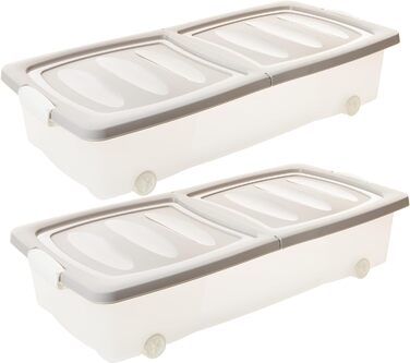 Ящик для зберігання під ліжком на коліщатках, набір з 2 (32 л) Пластиковий ящик для зберігання під ліжком на коліщатках, з кришкою та застібками - Ящик для зберігання під ліжком Rollbox, прозорий/сірий, зроблено в ЄС