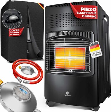 Газовий обігрівач KESSER® 4200W з керамічним нагрівачем, газовий нагрівач, інфрачервоний нагрівач, чорний. Підходить для бутан/пропан до 15кг