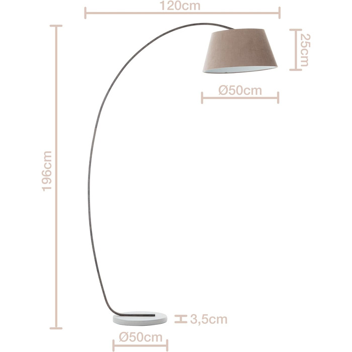 Торшер Lightbox Arc, 196 см, Тканинний абажур, Поворотний, E27, Бетон/Метал/Текстиль, Сіро-коричневий