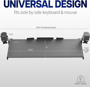 Видвижна платформа для клавіатури VIVO, 27 x 11 дюймів, біла, кріплення на C-образну скобу, MOUNT-KB05W