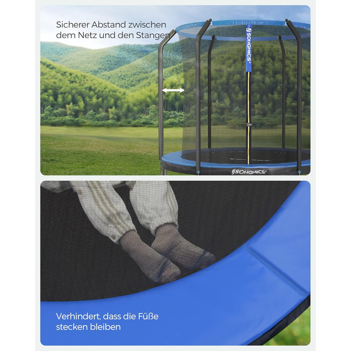 Батут SONGMICS садовий Ø244/305/366/427 см з захисною сіткою, драбиною та м'яким покриттям (244 см, Чорний + Темно-синій)