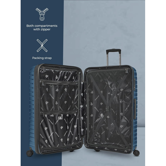 Набір валіз Pactastic Hartschalen 3-в-1: міцний поліпропілен, розширюваний, TSA-замок, 4 колеса | для жінок та чоловіків (Collection 04) (Navy Blue Metallic)