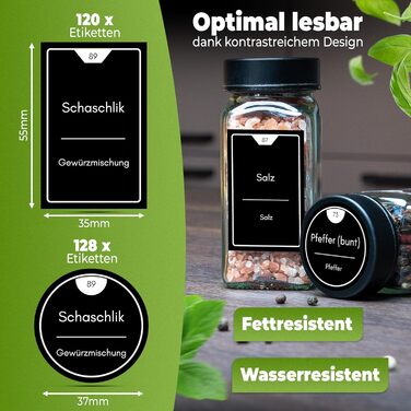 Набір банок для спецій, 24 шт, 125 мл, квадратні, з дозатором та етикетками, з нержавіючої сталі, чорний матовий