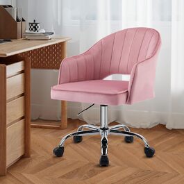 Крісло для офісу Fiximaster Homeoffice, крісло для робочого столу, обертове, регульоване по висоті, з велюру, ергономічне, для робочого кабінету/спальні, до 113 кг, рожеве