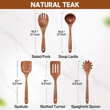 Набір кухонних аксесуарів з текового дерева (10 шт) з підставкою: лопатка, половник, шумовка, ложка для салатів, виделка для салатів