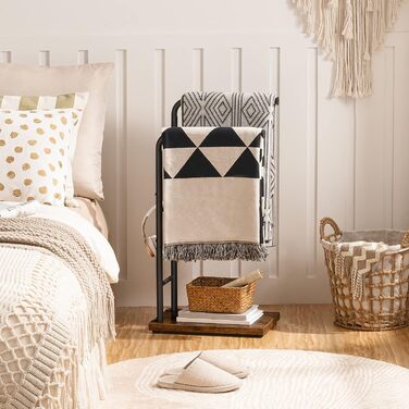 Підставка для рушників HOOBRO, стояча, з 2 перекладинами, білий + натуральне дерево, 40 x 24 x 80,5 см