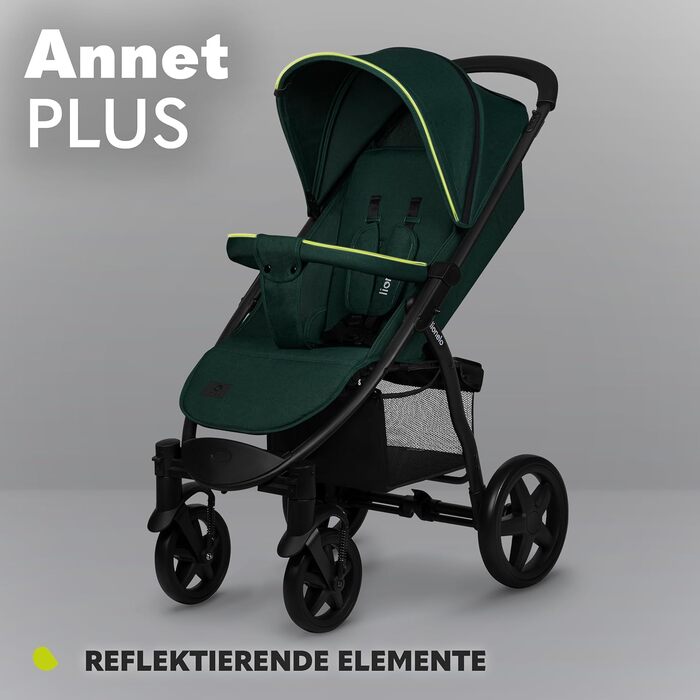 Дитяча коляска Lionelo Annet, до 22 кг, з функцією лежання, компактна, з аксесуарами, Eva-колеса, москітна сітка, підніжка, тримач для напоїв, кошик (Зелений ліс, Plus)