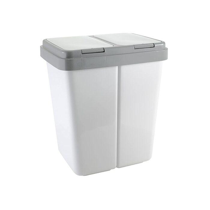 Двомісний контейнер для сміття Ribelli Duo з кришкою, пластиковий контейнер для сміття для кухні, герметичний контейнер для сміття, система поділу сміття 2 x об'ємом близько 25 літрів-Колір (Сірий)