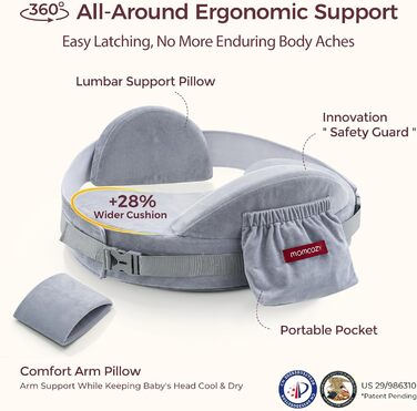 Подушка для годування Momcozy CozyPro – підтримка спини та рук, безпека, Memory Foam, ергономічна, для зручного годування