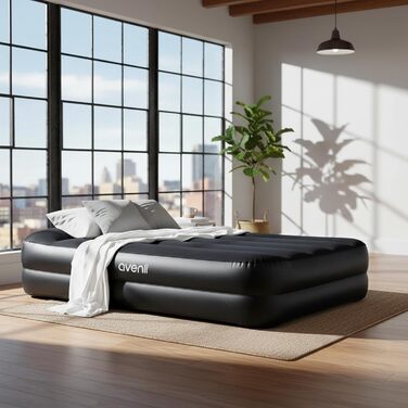 Надувний матрац-ліжко AVENLI для 2 осіб з інтегрованим насосом, самонадувний, висока ліжкомісць, з флокеним покриттям, 195x96x46 см (для кемпінгу та дому)
