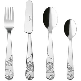 Дитячий набір столових приборів Villeroy & Boch Boho Kids 'Roar like a lion' (4 шт.) з нержавіючої сталі, сріблястий/платиновий, придатний для миття в посудомийній машині